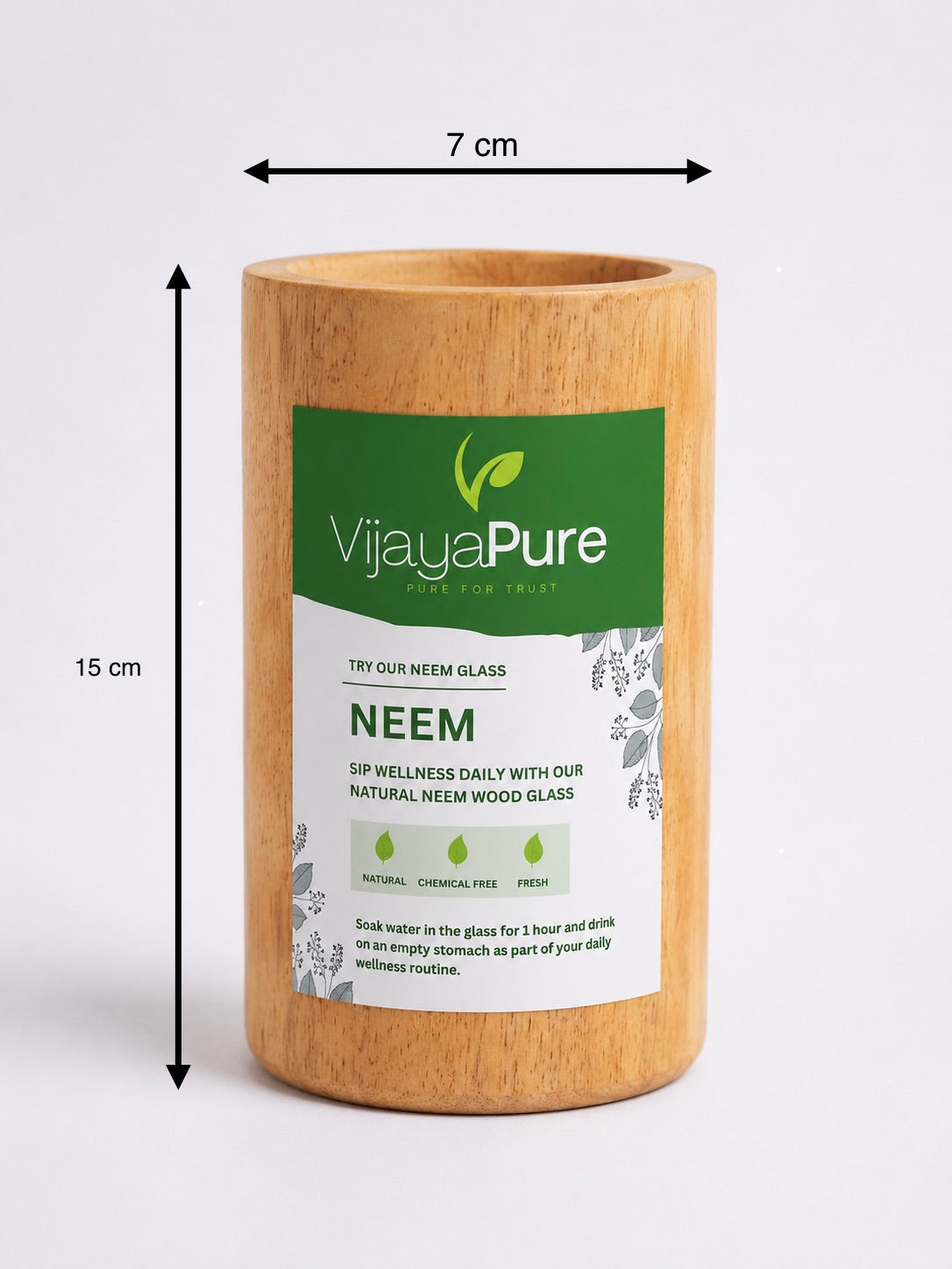 VijayaPure Natural Neem Wood Glass – Handmade Ayurvedic Wooden Tumbler for Daily Wellness