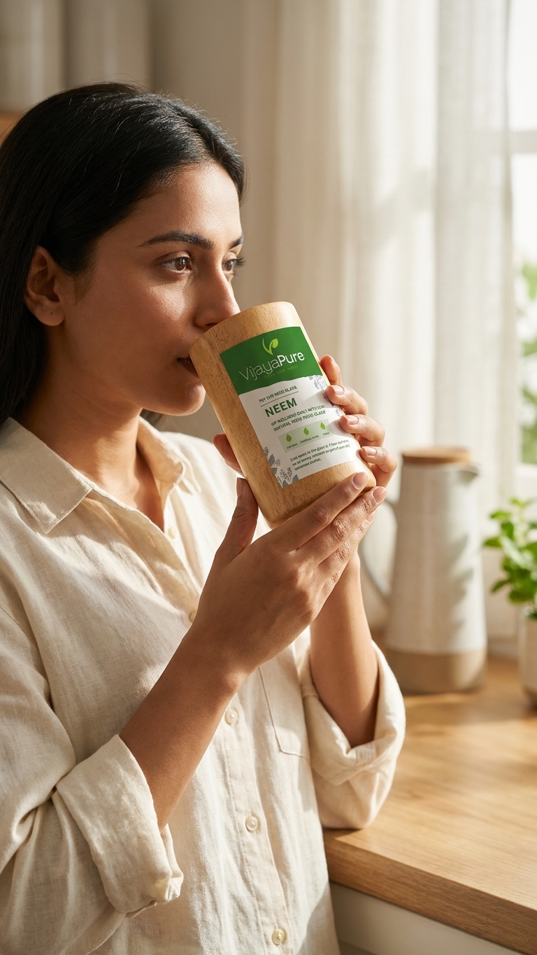 VijayaPure Natural Neem Wood Glass – Handmade Ayurvedic Wooden Tumbler for Daily Wellness